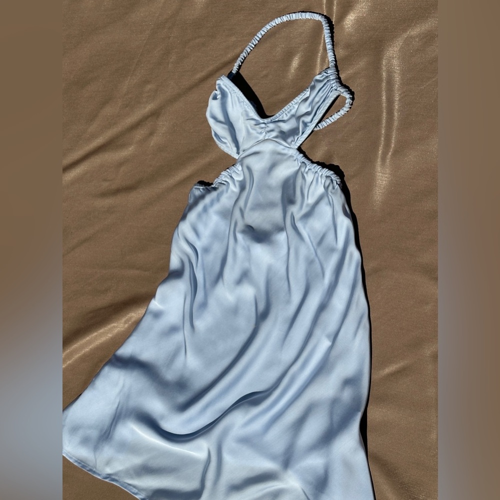 Nwt Beaufille Powder Blue Hera Satin Halter Mini Dress